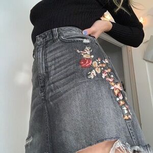 Abercrombie & Fitch Embroidered Floral Denim Skirt